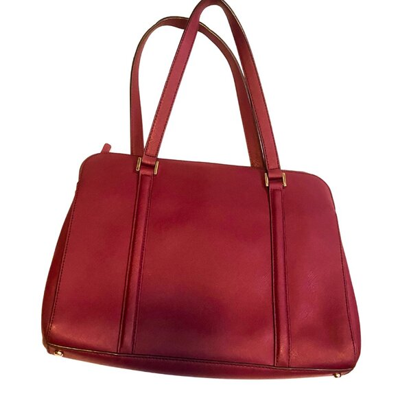 Kate Spade Burgundy Saffiano Leather Shoulder Bag triple compartment + gold tone - Picture 4 of 16